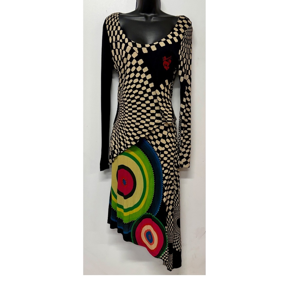 Unique, Colorful Desigual Assymetrical Long Sleeve Dress, Size M